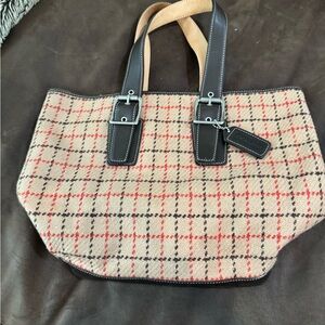 Coach Plaid Tote with Black and Tan Straps